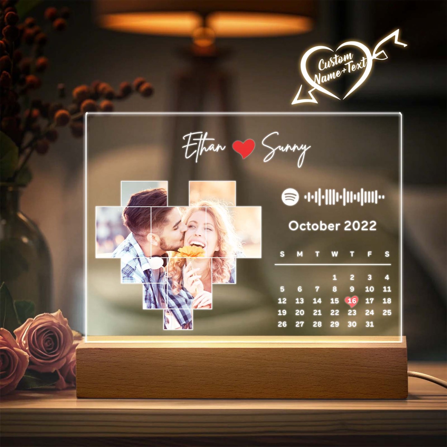 Personalized Spotify Calendar Acrylic Night Light Photo Decor Anniversary Gift For Couples