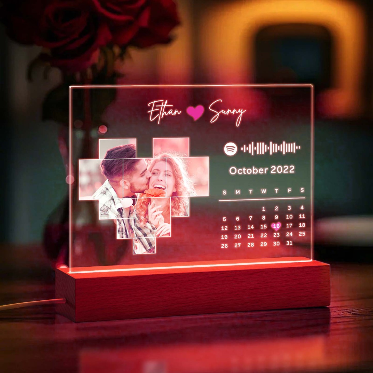 Personalized Spotify Calendar Acrylic Night Light Photo Decor Anniversary Gift For Couples