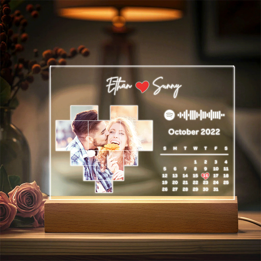 Personalized Spotify Calendar Acrylic Night Light Photo Decor Anniversary Gift For Couples