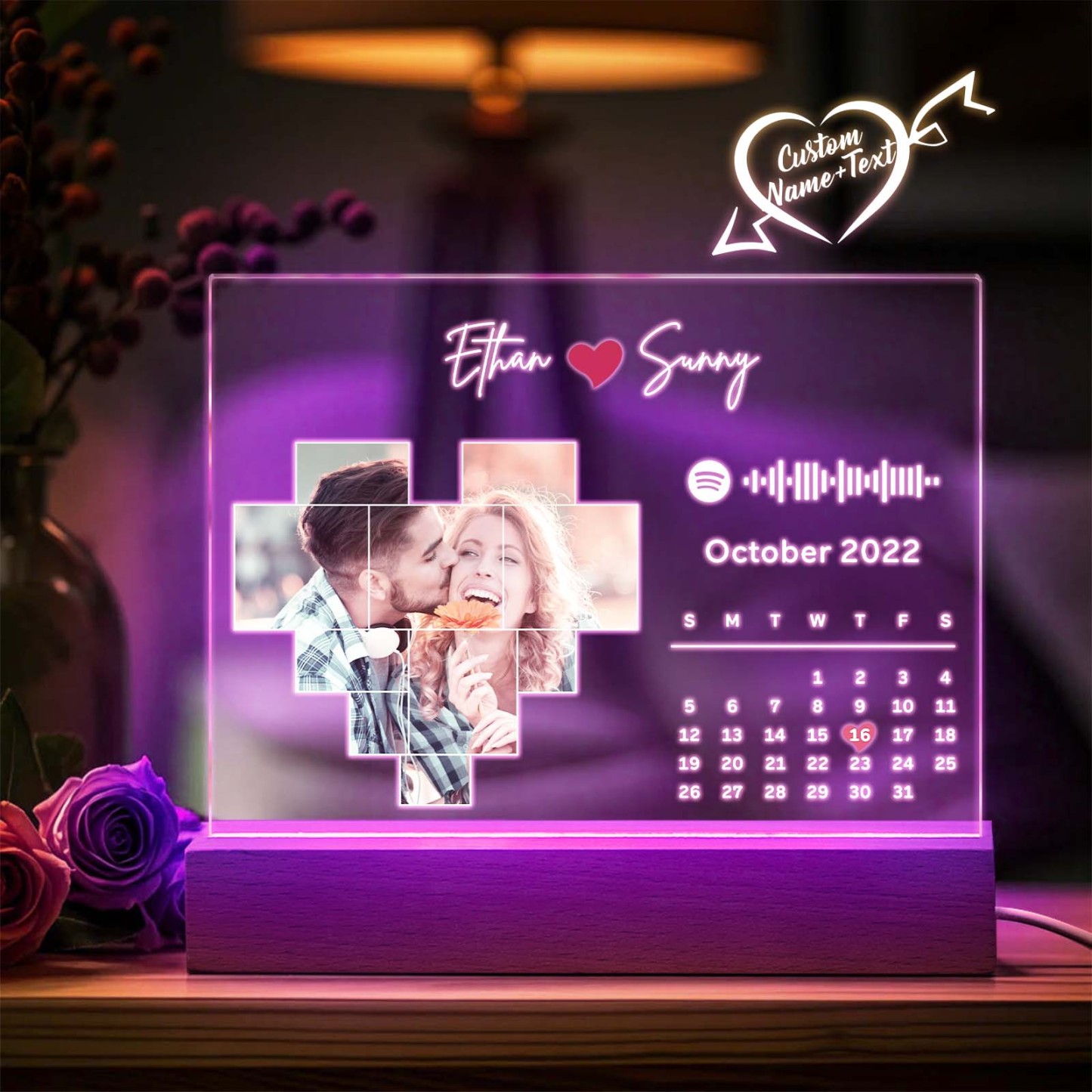 Personalized Spotify Calendar Acrylic Night Light Photo Decor Anniversary Gift For Couples