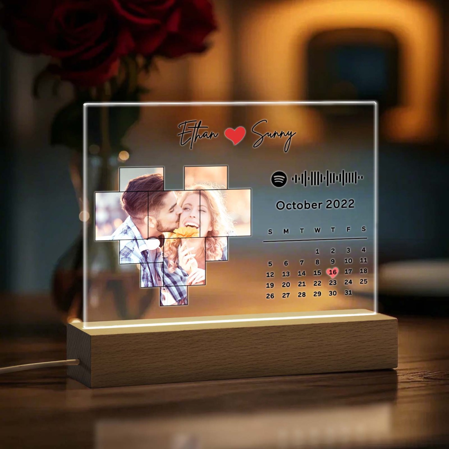 Personalized Spotify Calendar Acrylic Night Light Photo Decor Anniversary Gift For Couples