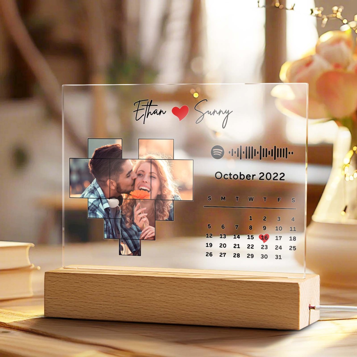 Personalized Spotify Calendar Acrylic Night Light Photo Decor Anniversary Gift For Couples