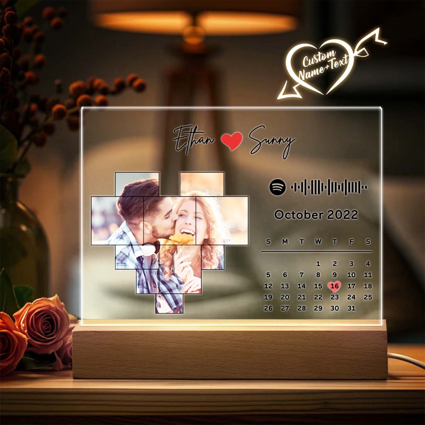 Personalized Spotify Calendar Acrylic Night Light Photo Decor Anniversary Gift For Couples