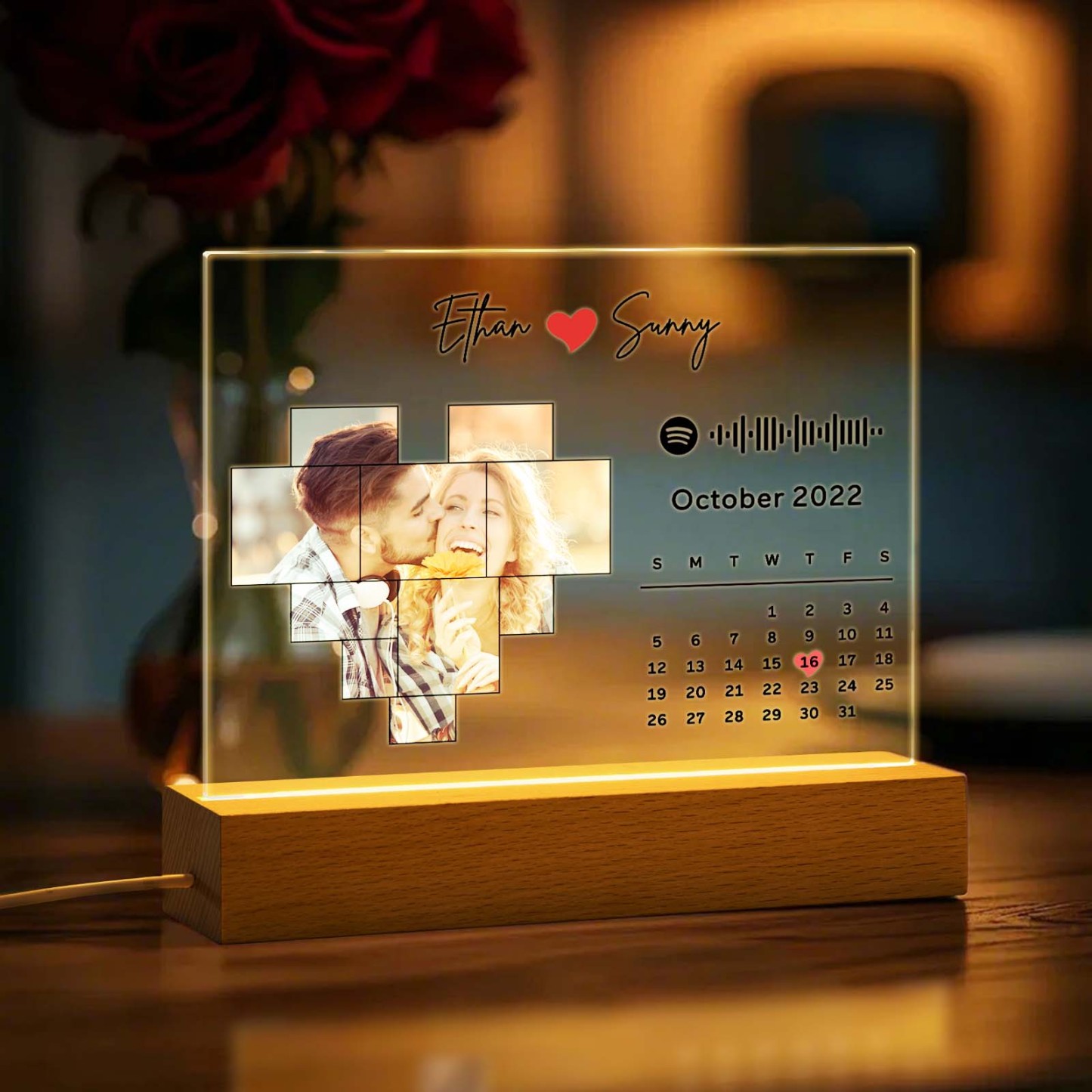 Personalized Spotify Calendar Acrylic Night Light Photo Decor Anniversary Gift For Couples
