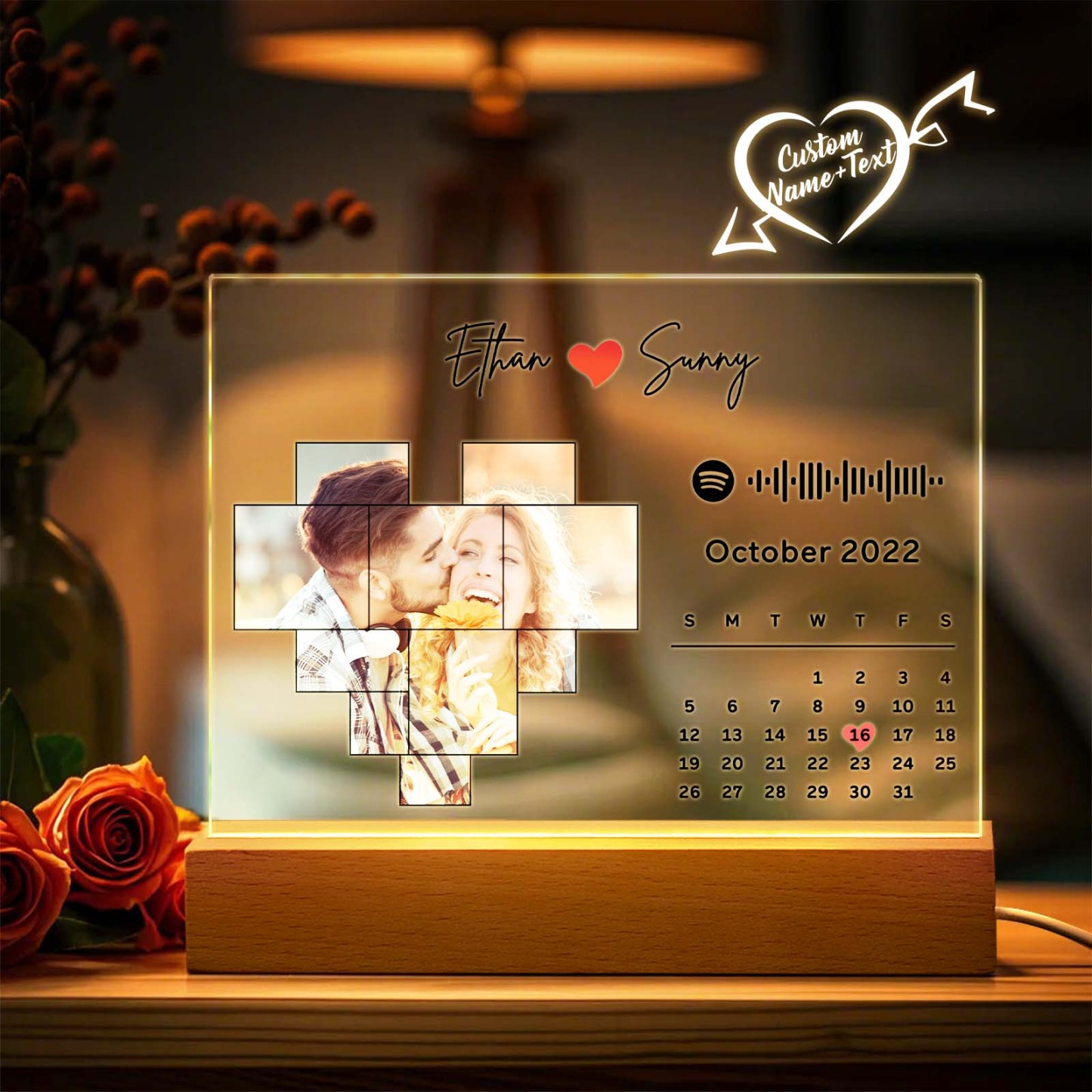 Personalized Spotify Calendar Acrylic Night Light Photo Decor Anniversary Gift For Couples