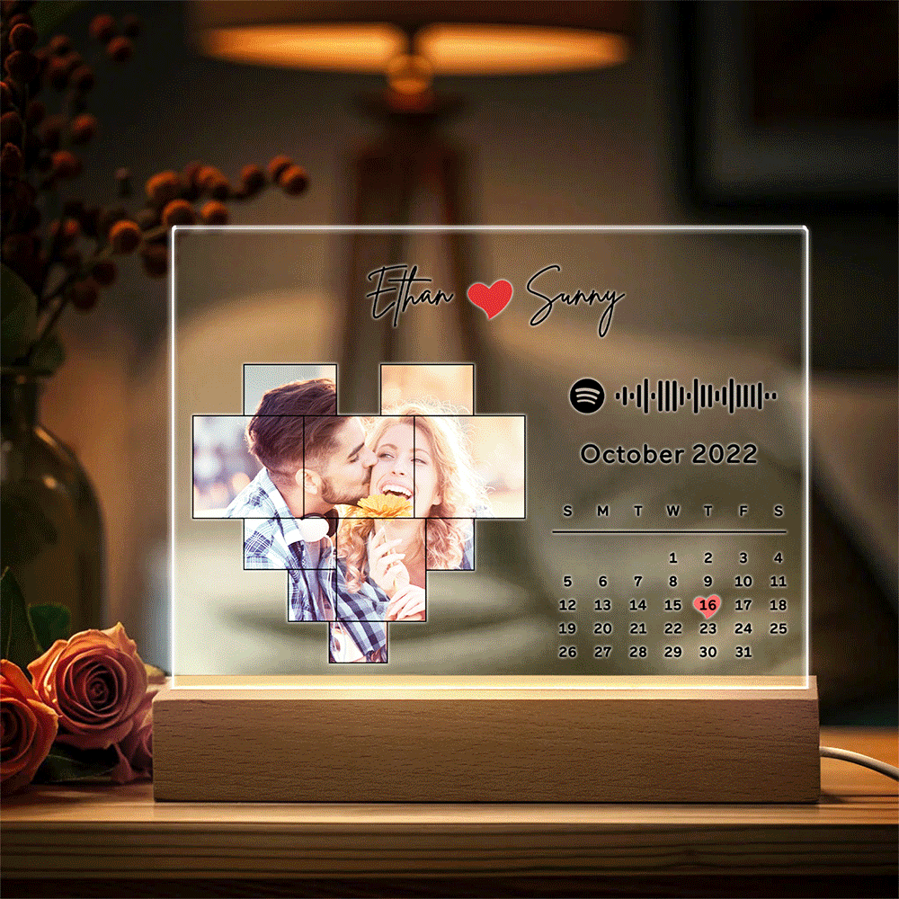 Personalized Spotify Calendar Acrylic Night Light Photo Decor Anniversary Gift For Couples