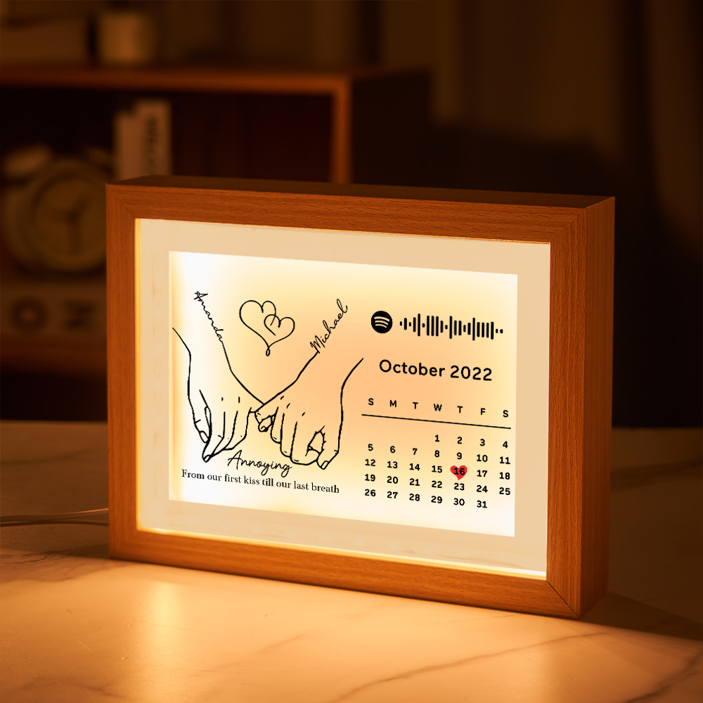 Custom Forever Love Photo Frame Night Light Spotify Code Calendar Gift for Couple