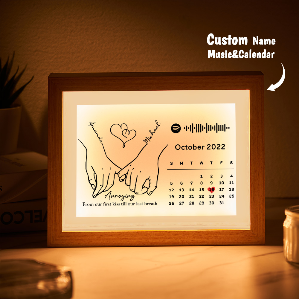 Custom Forever Love Photo Frame Night Light Spotify Code Calendar Gift for Couple