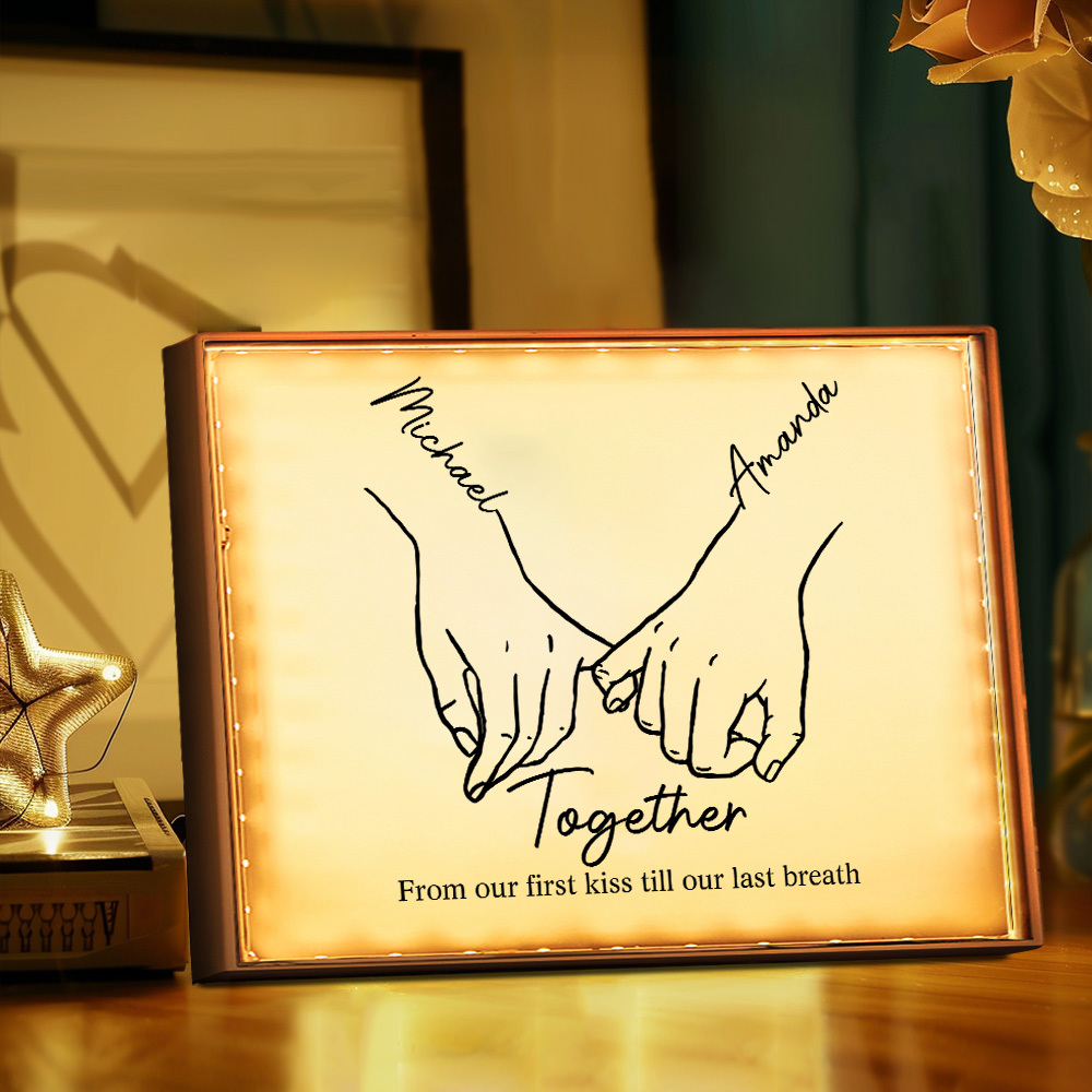 Custom Holding Hands Forever Love Mirror Light with Names and Text Personalized Romantic Gift for Lovers