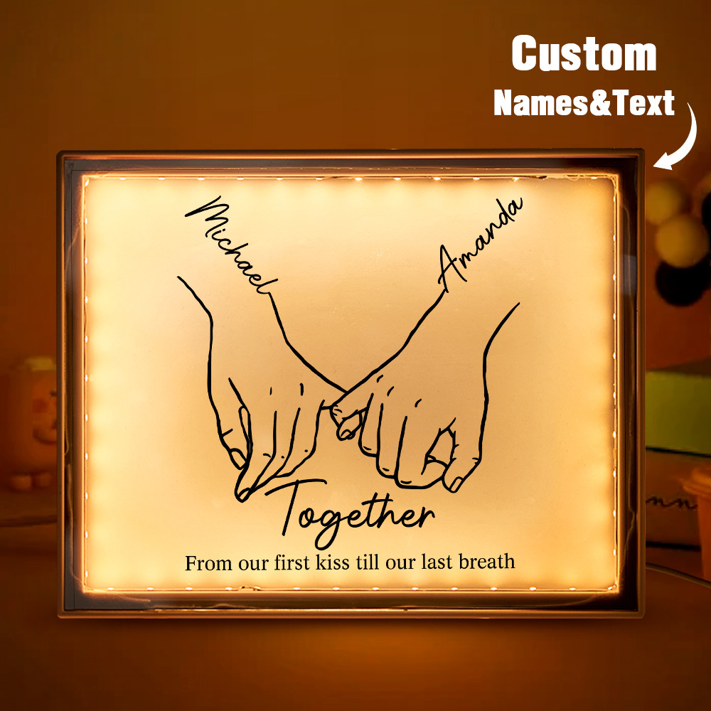 Custom Holding Hands Forever Love Mirror Light with Names and Text Personalized Romantic Gift for Lovers