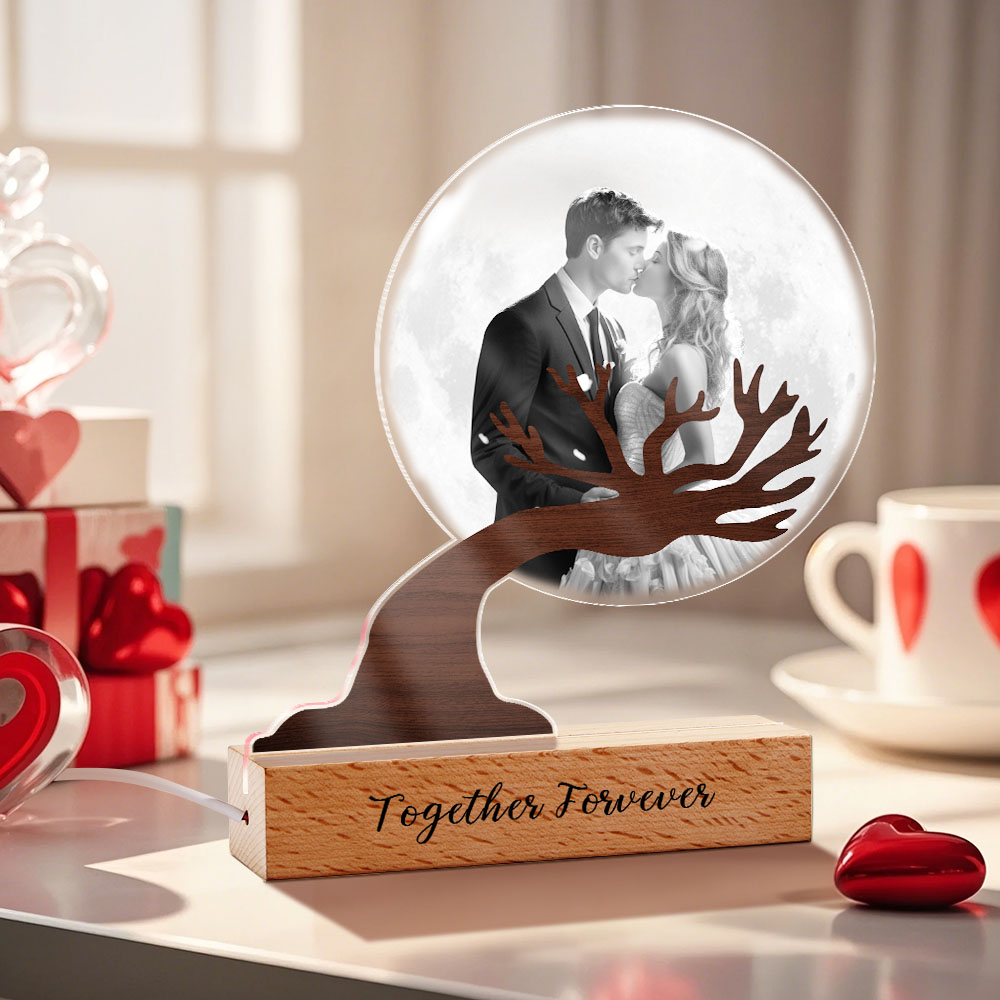 Personalized Photo Moon Tree Night Light Customized Acrylic 3D LAMP Anniversary Gift For Couple