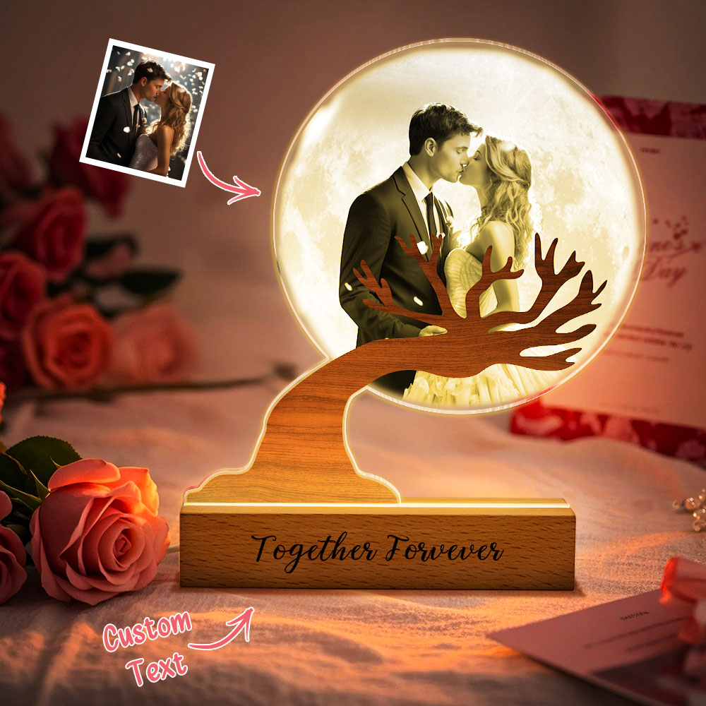 Personalized Photo Moon Tree Night Light Customized Acrylic 3D LAMP Anniversary Gift For Couple