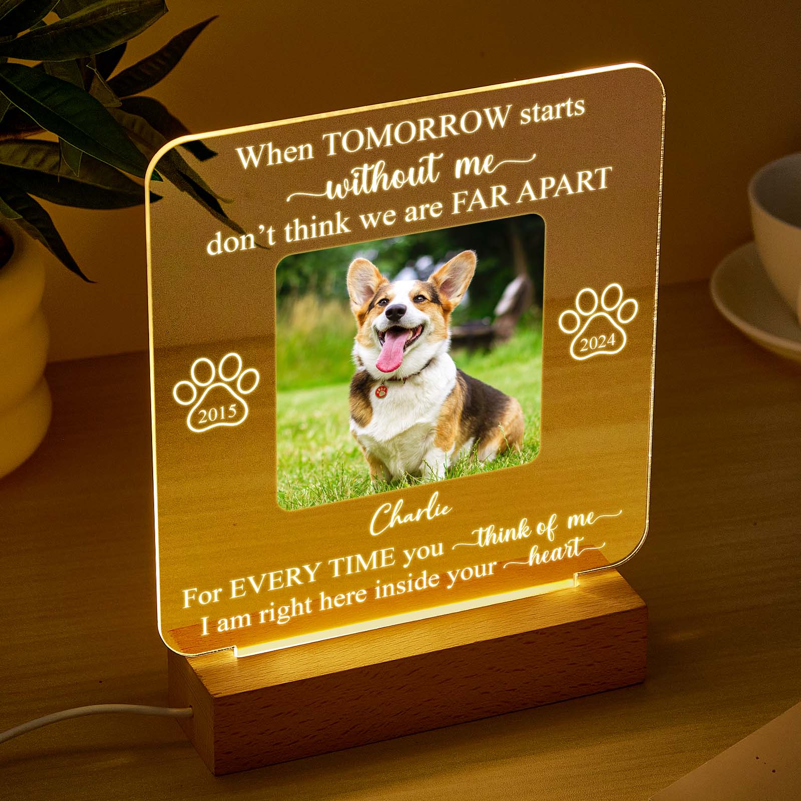 Custom Photo I'm Right Here Inside Your Heart - Memorial Personalized Custom Shaped 3D LED Light - Sympathy Gift For Pet Owners, Pet Lovers
