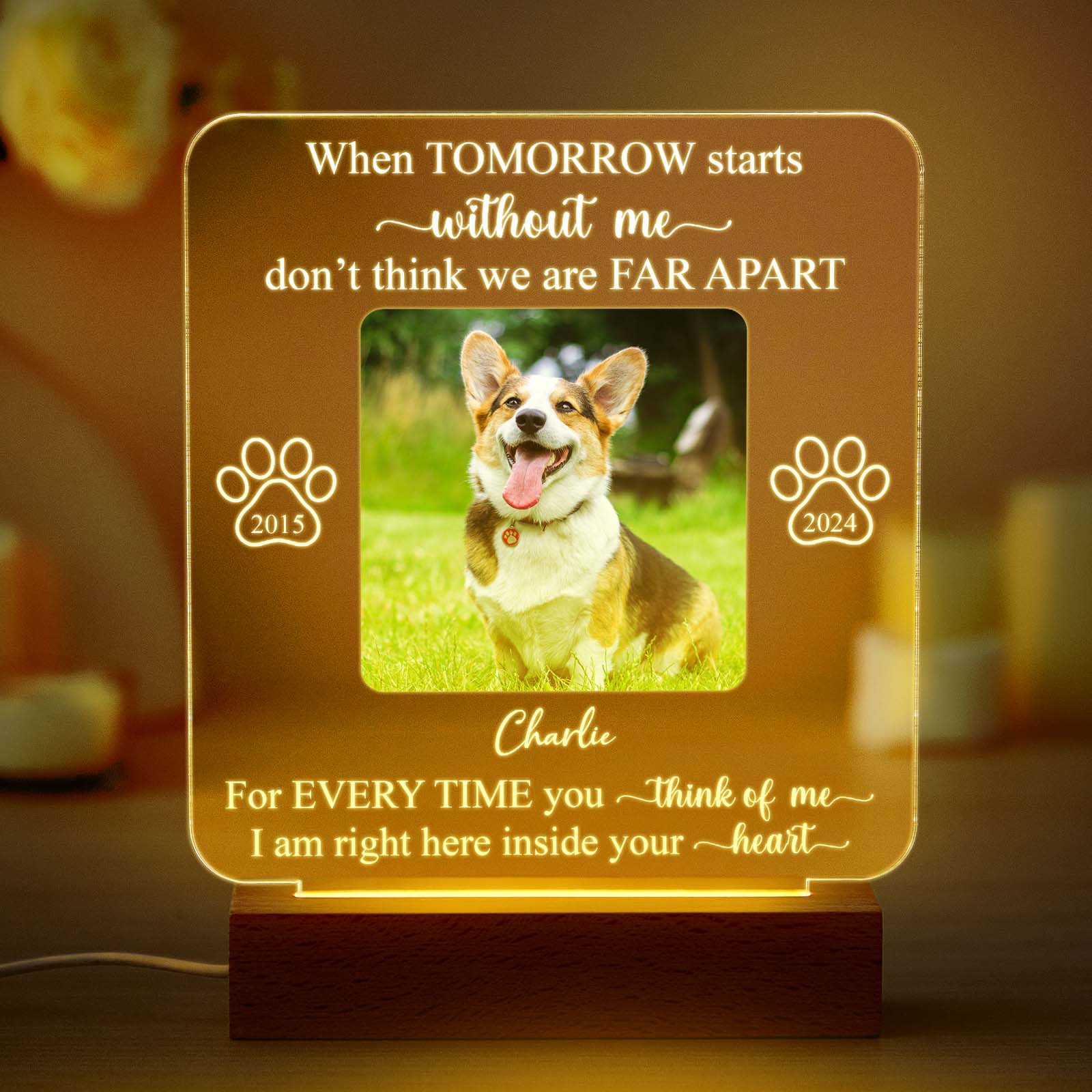 Custom Photo I'm Right Here Inside Your Heart - Memorial Personalized Custom Shaped 3D LED Light - Sympathy Gift For Pet Owners, Pet Lovers