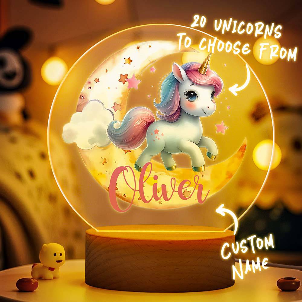 Personalized Unicorn Moon LED Night Light with Name Lamp Decor Birthday Gift for Girls -