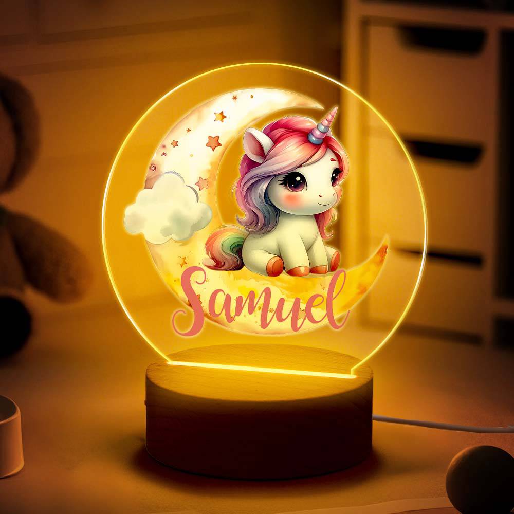 Personalized Unicorn Moon LED Night Light with Name Lamp Decor Birthday Gift for Girls -