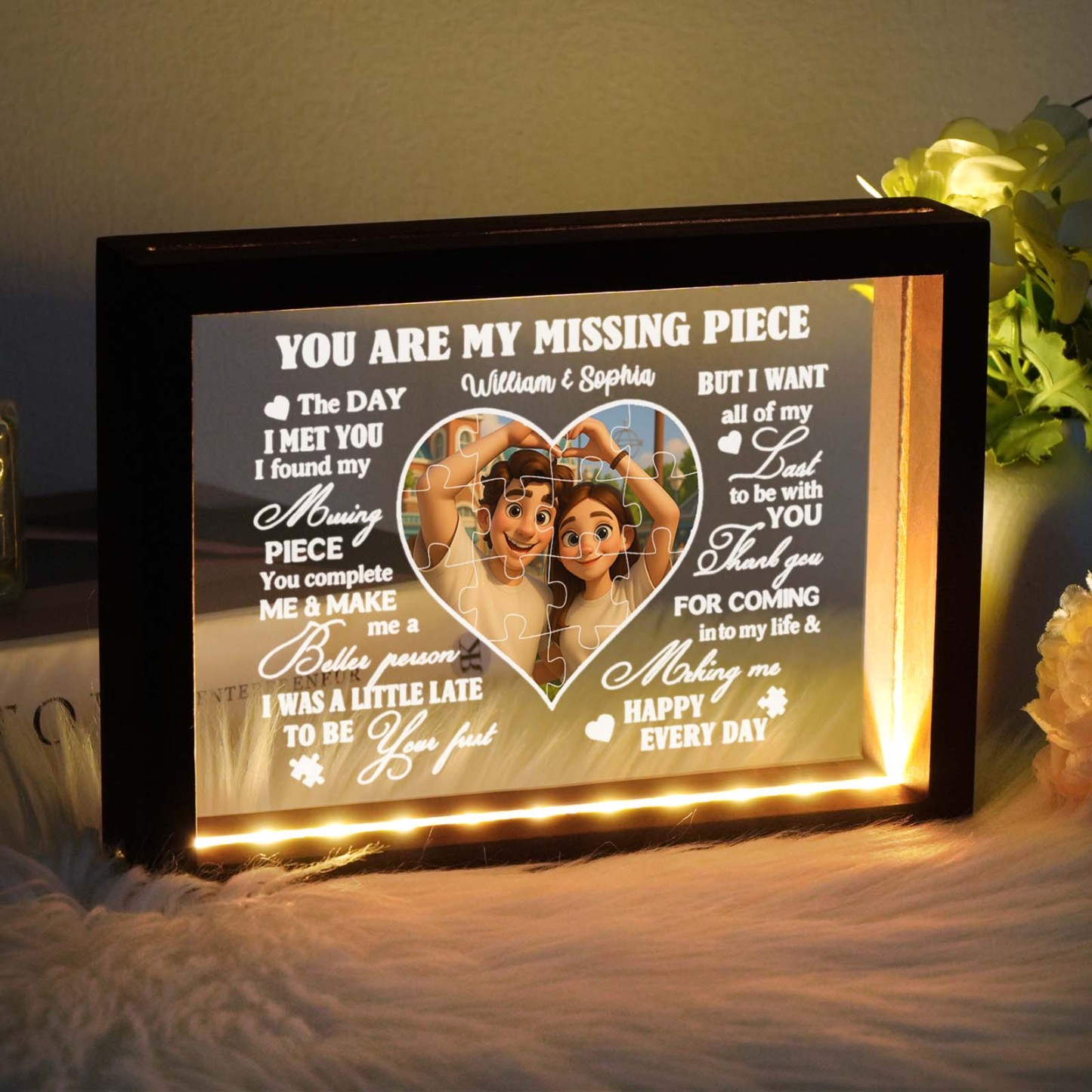 Custom Photo LED Puzzle Canvas Gift for Anniversary-You Are My Missing Piece