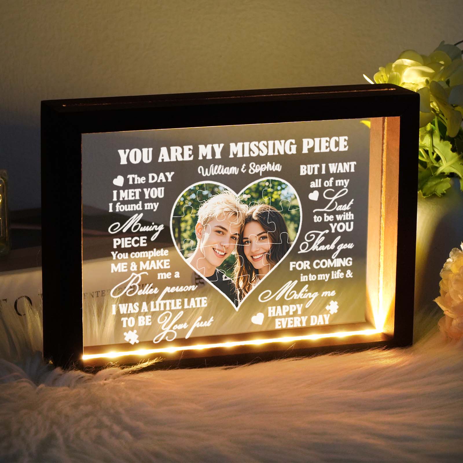 Custom Photo Night Light Personalized Puzzle Heart Gift for Valentine's Day-You Are My Missing Piece