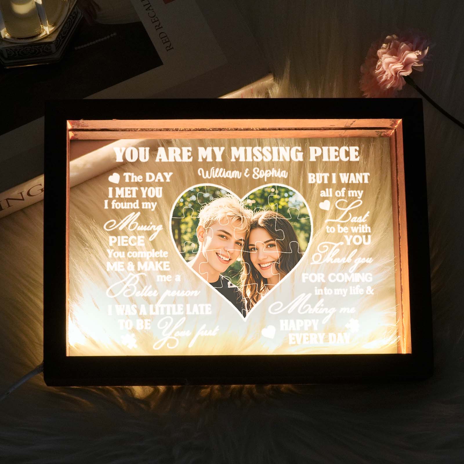 Custom Photo Night Light Personalized Puzzle Heart Gift for Valentine's Day-You Are My Missing Piece