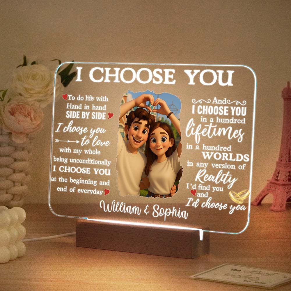 Personalized Photo LED Lamp for Anniversary Wedding Couple Gift-I Choose You
