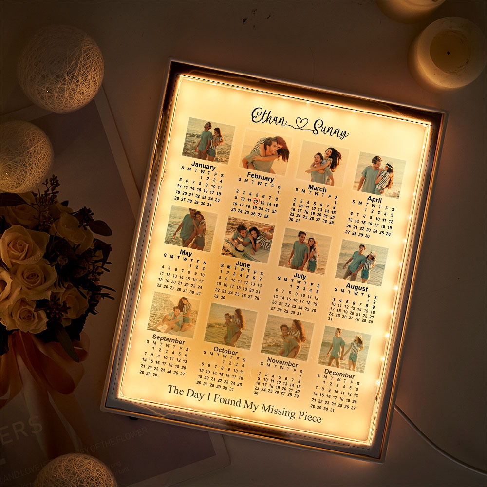 Personalized 2025 Calendar Mirror Light Box with Photo
