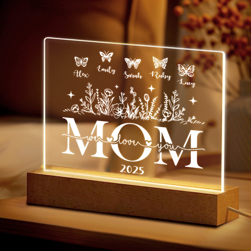 Custom Mama's Garden Acrylic Plaque Personalized Mother's Day Acrylic Night Light Gift for Mum or Grandma Mother's Day Gift