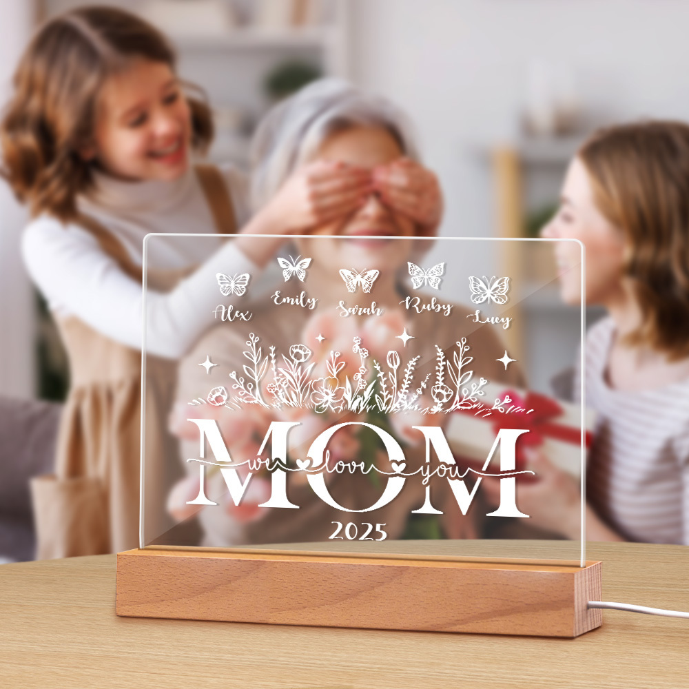 Custom Mama's Garden Acrylic Plaque Personalized Mother's Day Acrylic Night Light Gift for Mum or Grandma Mother's Day Gift