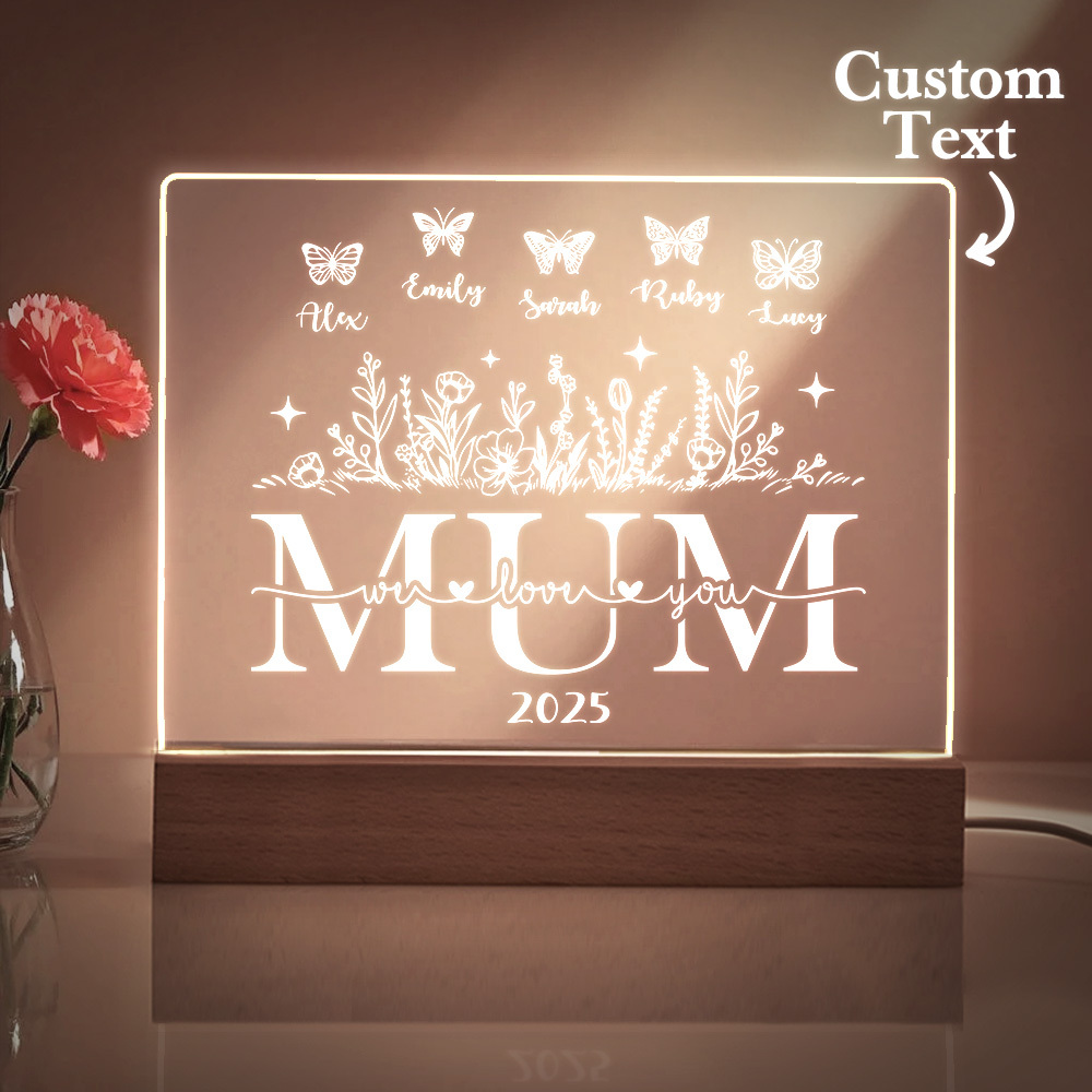Custom Mama's Garden Acrylic Plaque Personalized Mother's Day Acrylic Night Light Gift for Mum or Grandma Mother's Day Gift