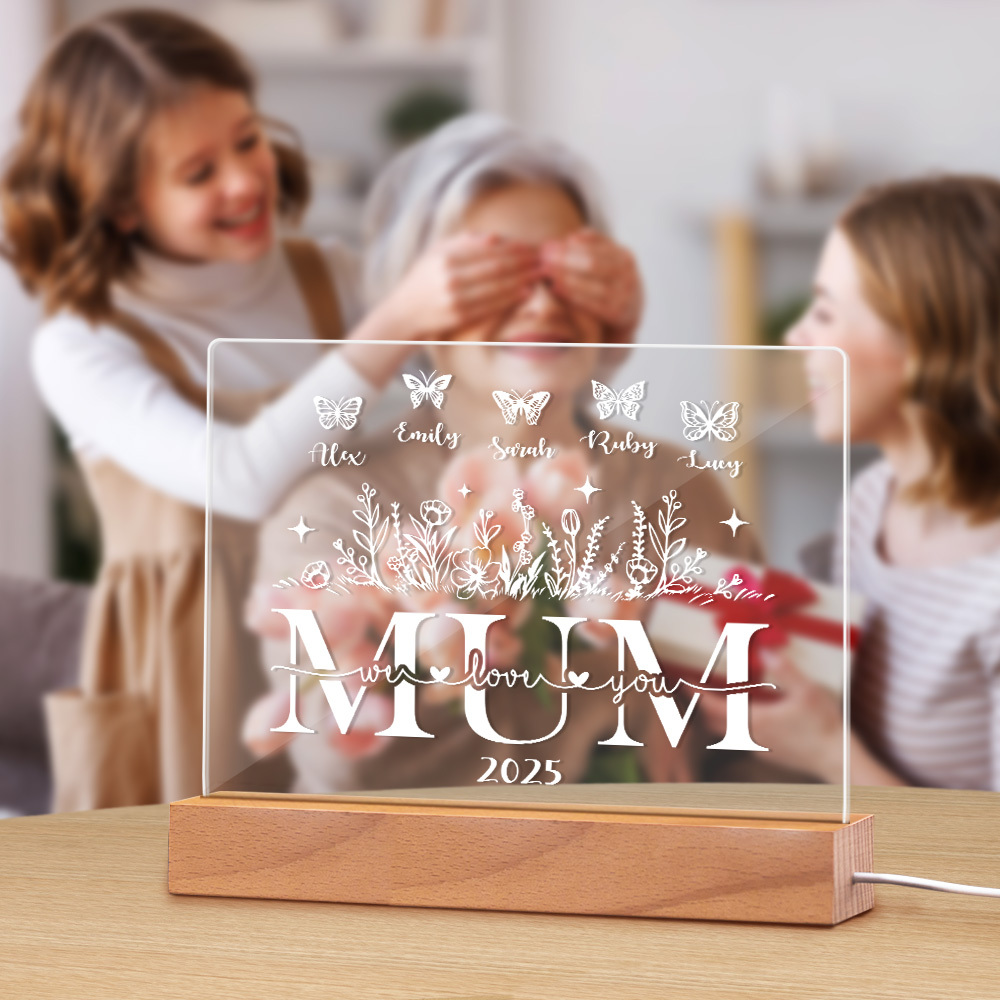 Custom Mama's Garden Acrylic Plaque Personalized Mother's Day Acrylic Night Light Gift for Mum or Grandma Mother's Day Gift