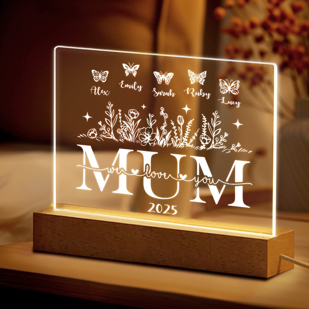 Custom Mama's Garden Acrylic Plaque Personalized Mother's Day Acrylic Night Light Gift for Mum or Grandma Mother's Day Gift