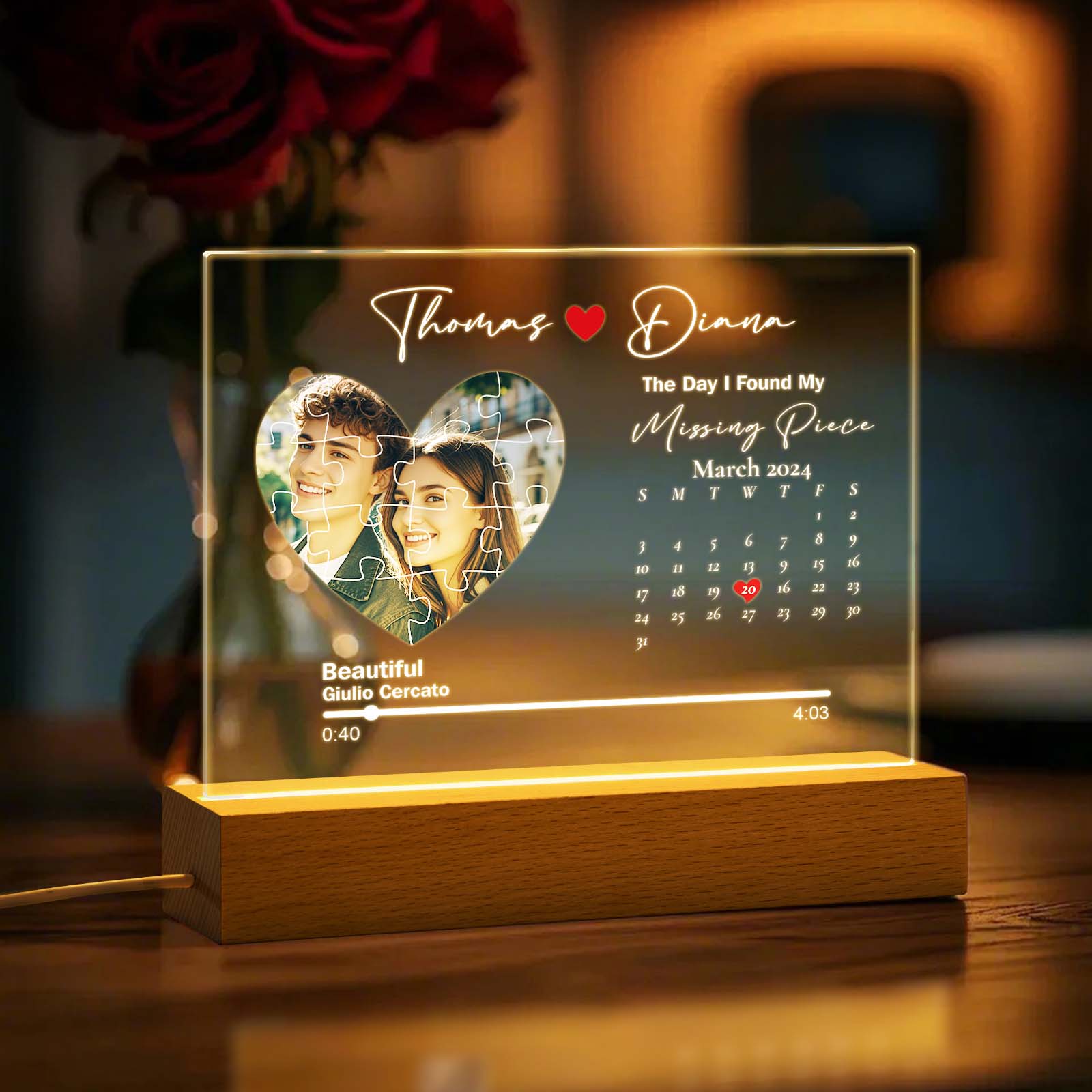 Personalized Found My Missing Piece Night Light Custom Photo Acrylic Decor Anniversary Gift For Couples