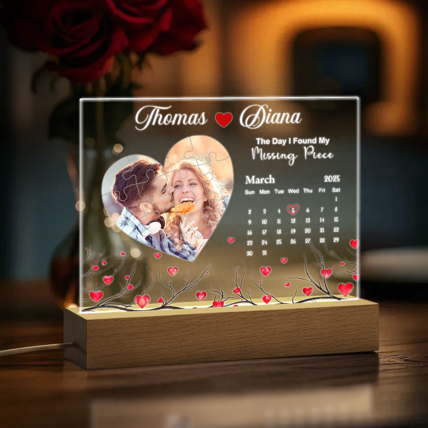 Personalized Found My Missing Piece Night Light Custom Photo Acrylic Decor Couples Gifts