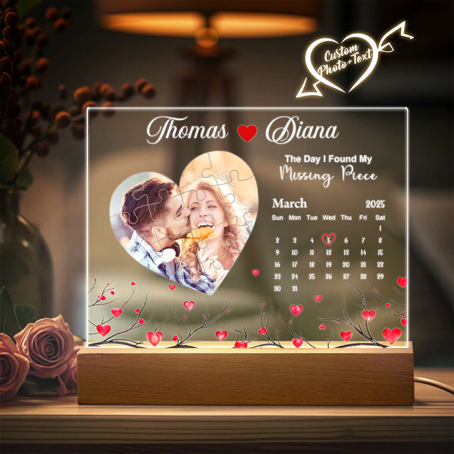 Personalized Found My Missing Piece Night Light Custom Photo Acrylic Decor Couples Gifts