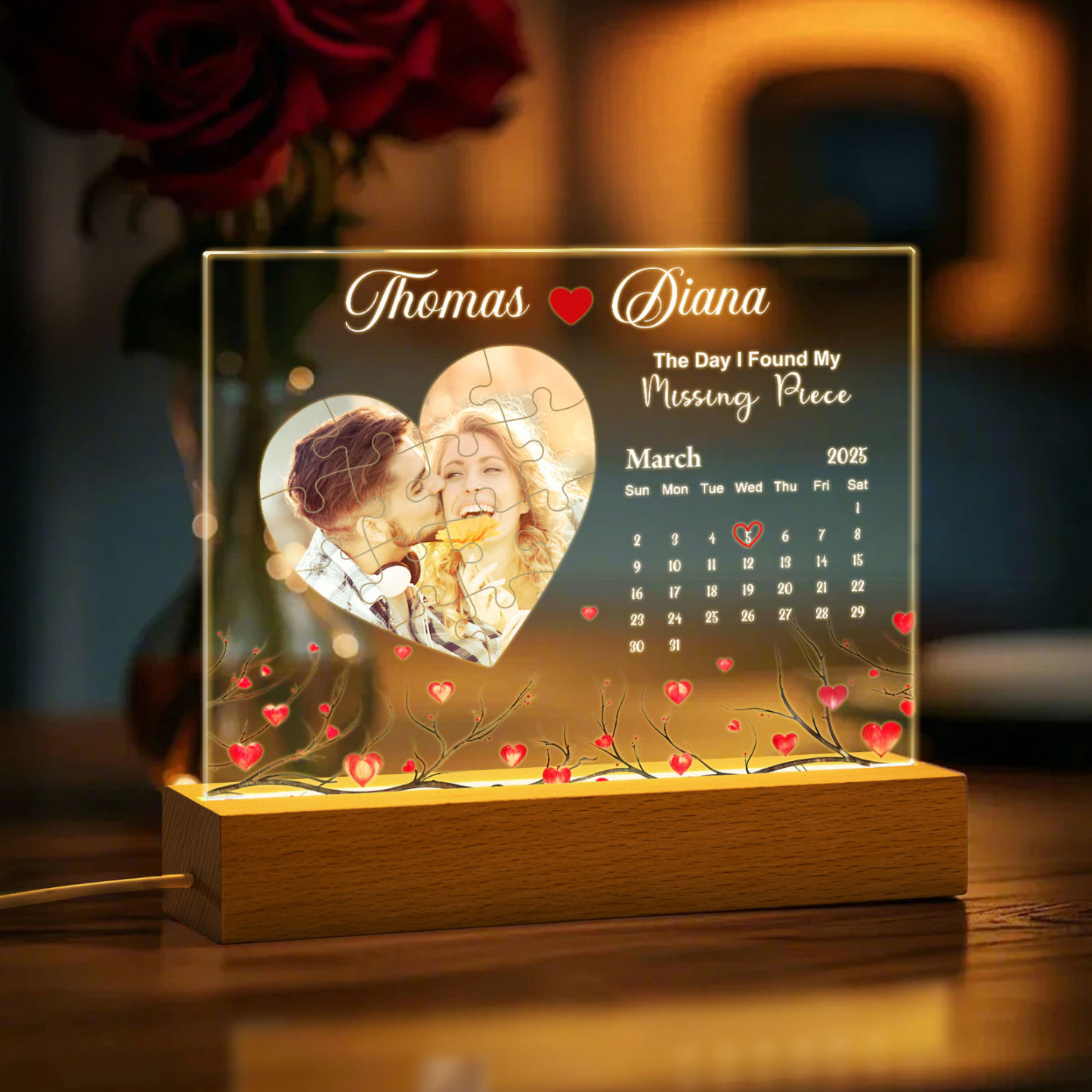 Personalized Found My Missing Piece Night Light Custom Photo Acrylic Decor Couples Gifts