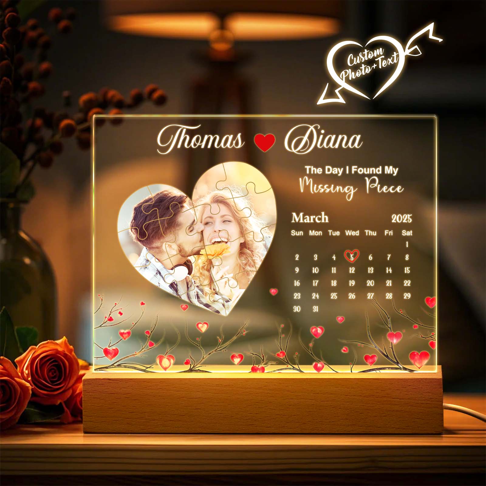 Personalized Found My Missing Piece Night Light Custom Photo Acrylic Decor Couples Gifts