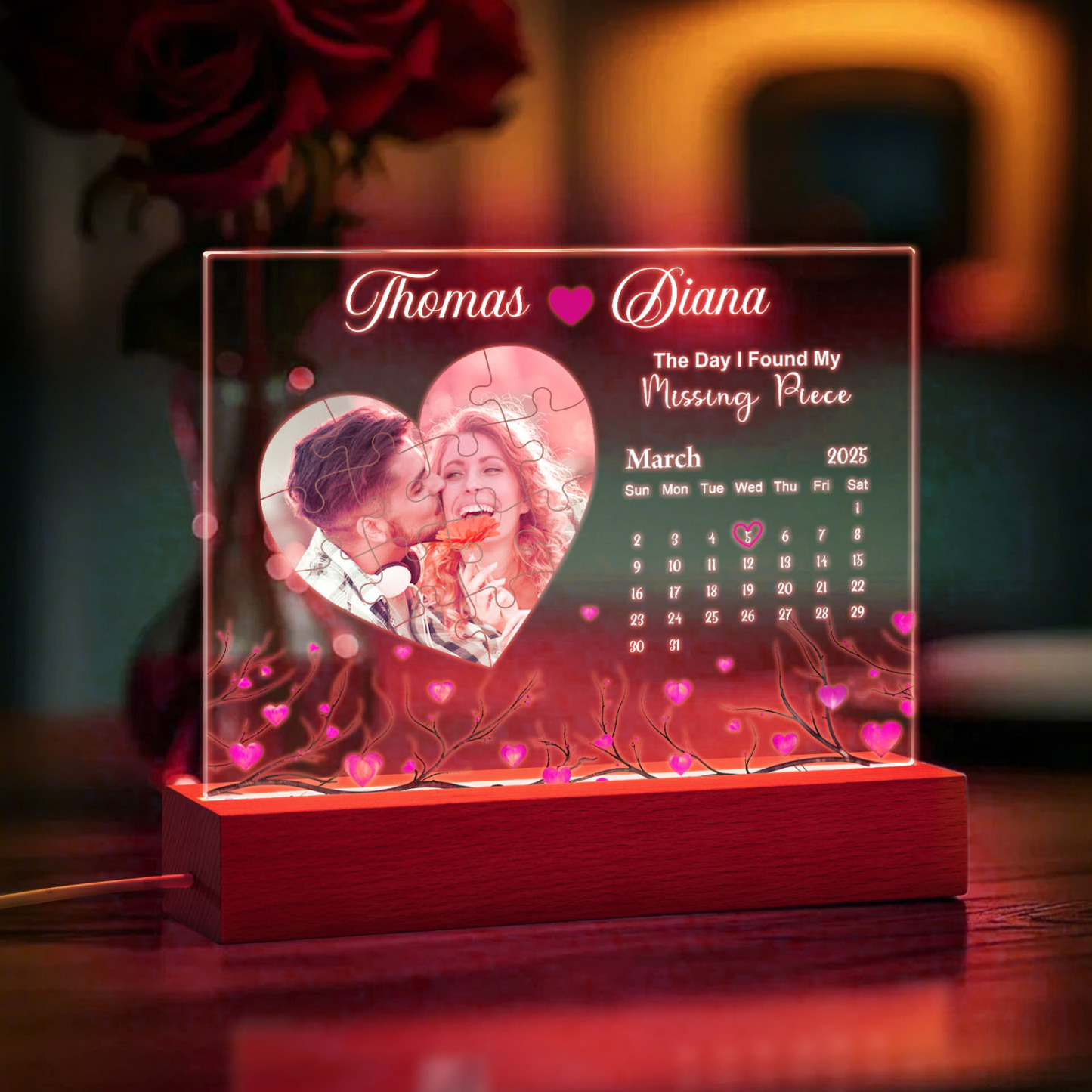 Personalized Found My Missing Piece Night Light Custom Photo Acrylic Decor Couples Gifts
