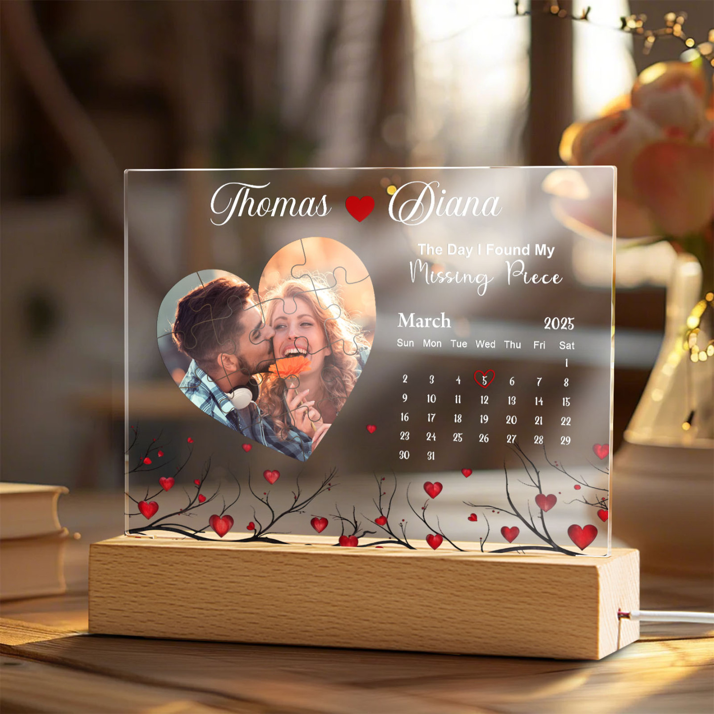 Personalized Found My Missing Piece Night Light Custom Photo Acrylic Decor Couples Gifts