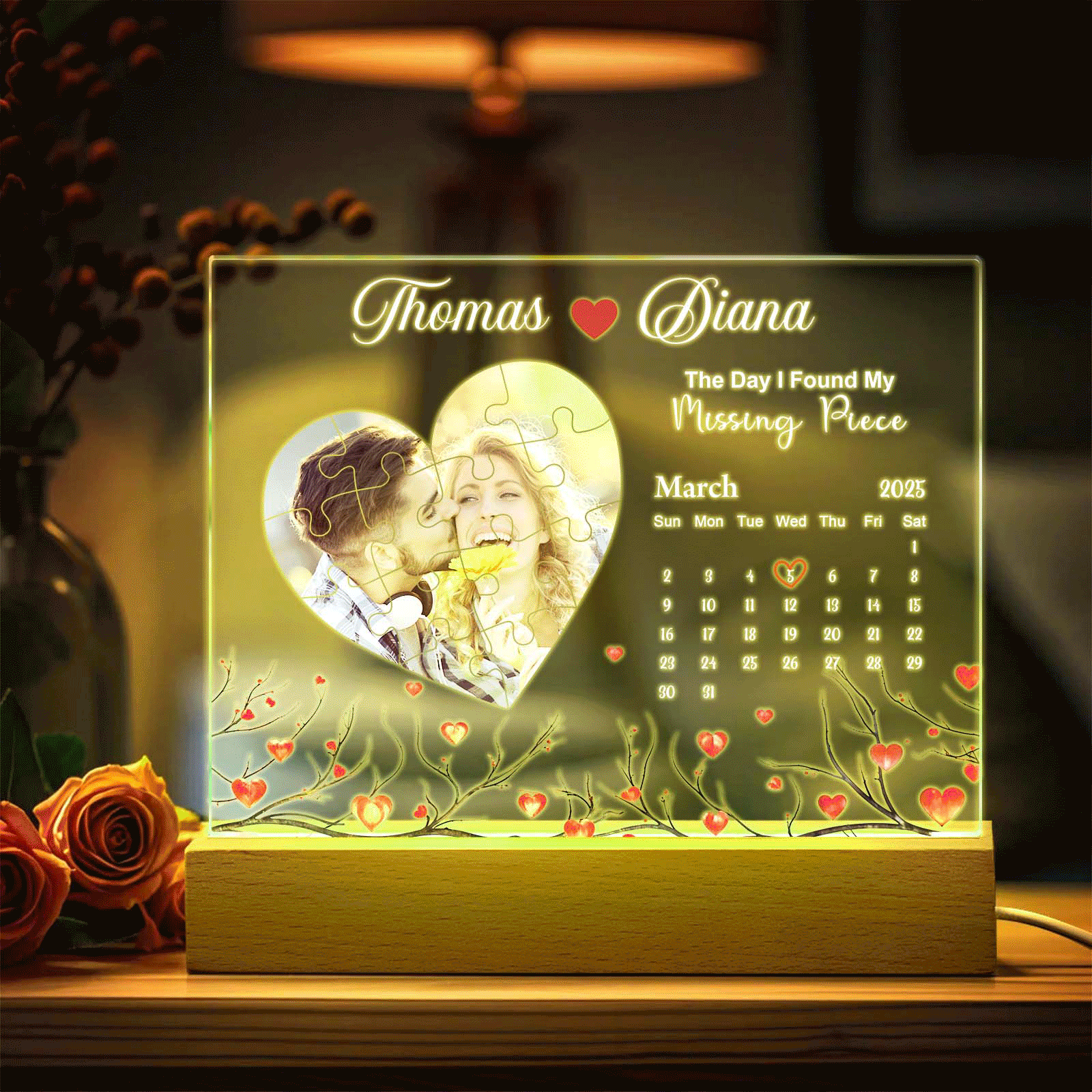 Personalized Found My Missing Piece Night Light Custom Photo Acrylic Decor Couples Gifts