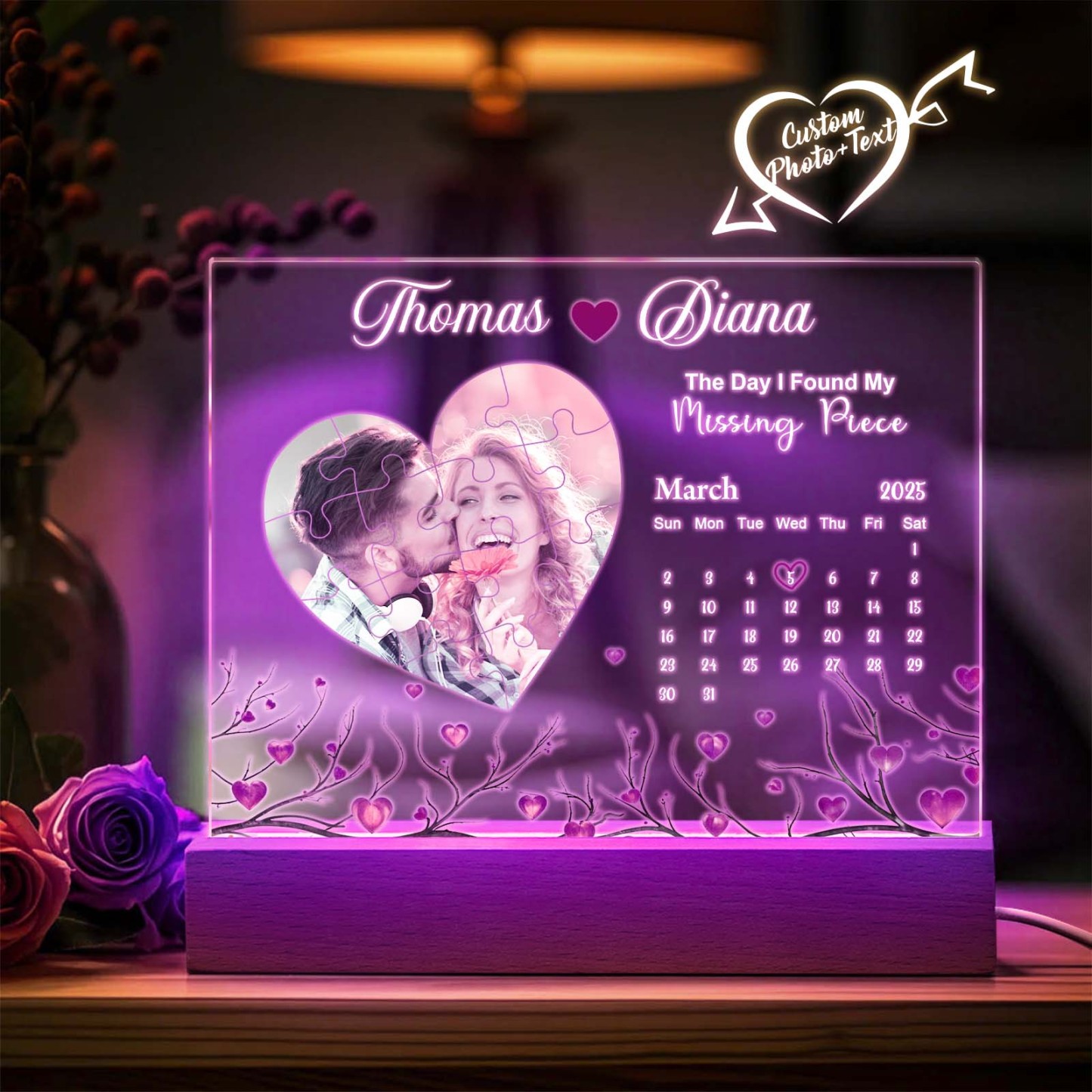 Personalized Found My Missing Piece Night Light Custom Photo Acrylic Decor Couples Gifts
