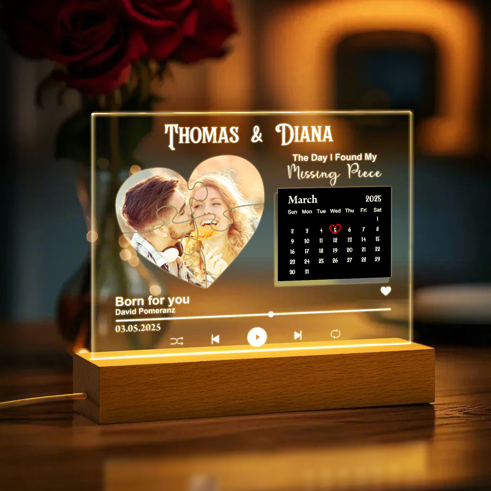 Personalized Found My Missing Piece Night Light Custom Photo Calendar Acrylic Night Light Couples Gifts