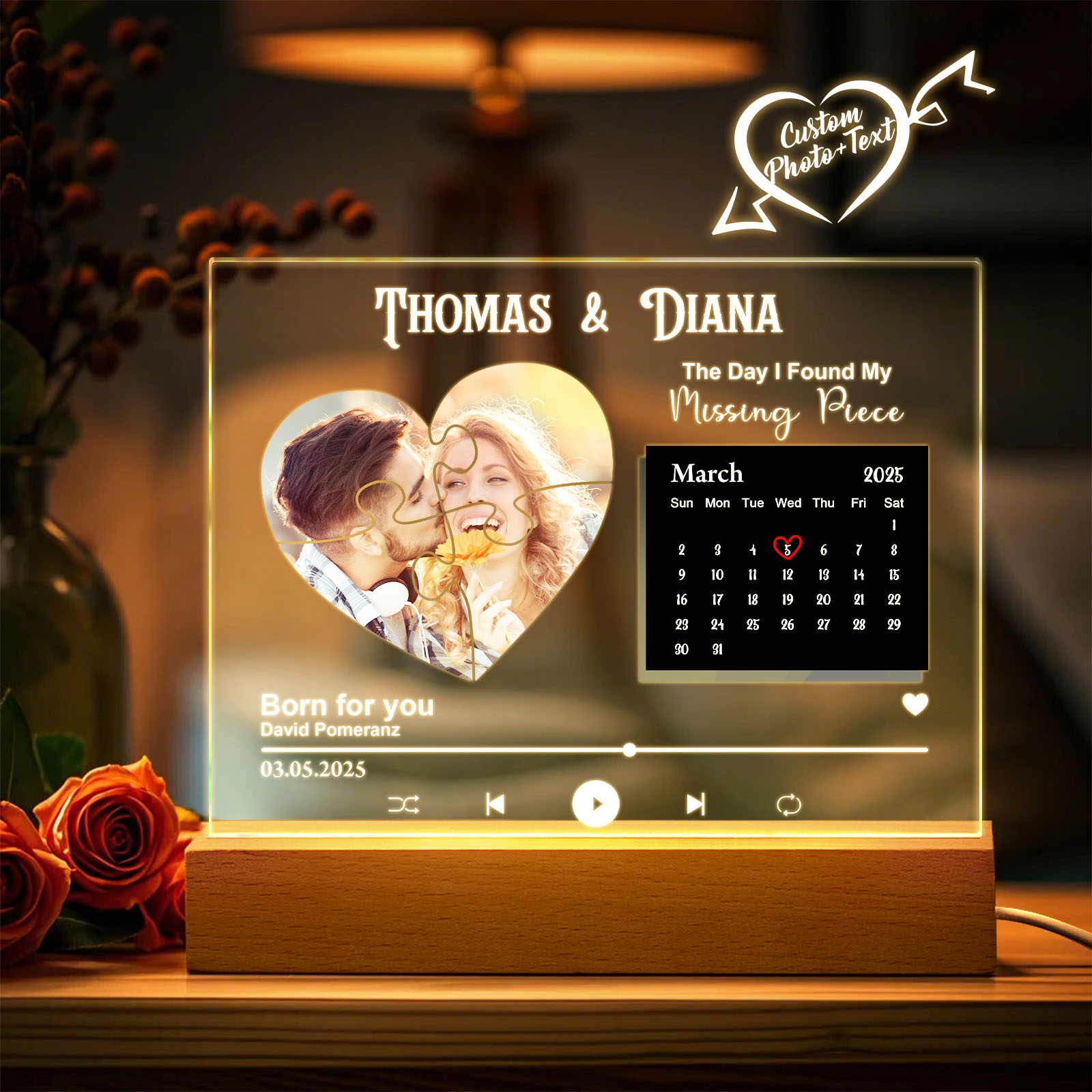 Personalized Found My Missing Piece Night Light Custom Photo Calendar Acrylic Night Light Couples Gifts