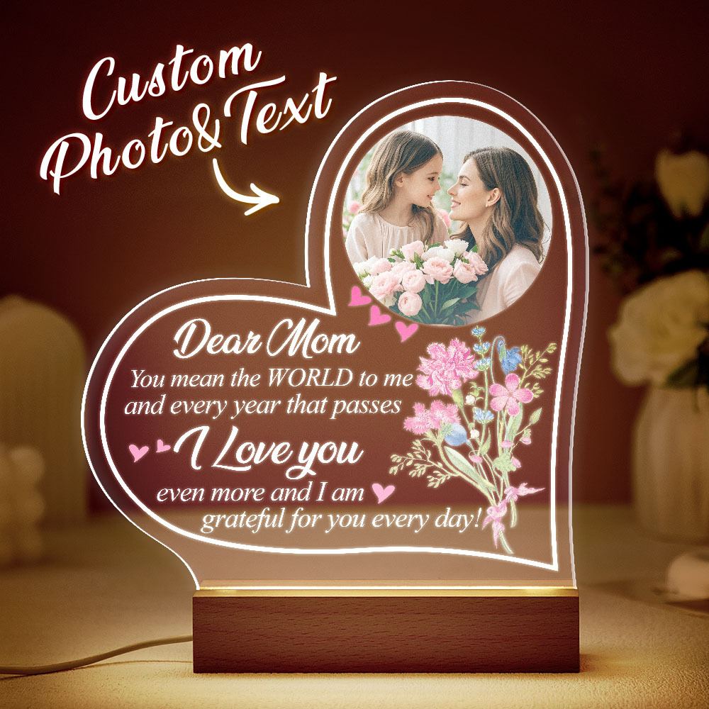 Personalized Photo Night Light, Mother's Day Gift, Gift for Nana, Mom Night Light, Custom Heart Night Light, Grandma Nana Gift Ideas