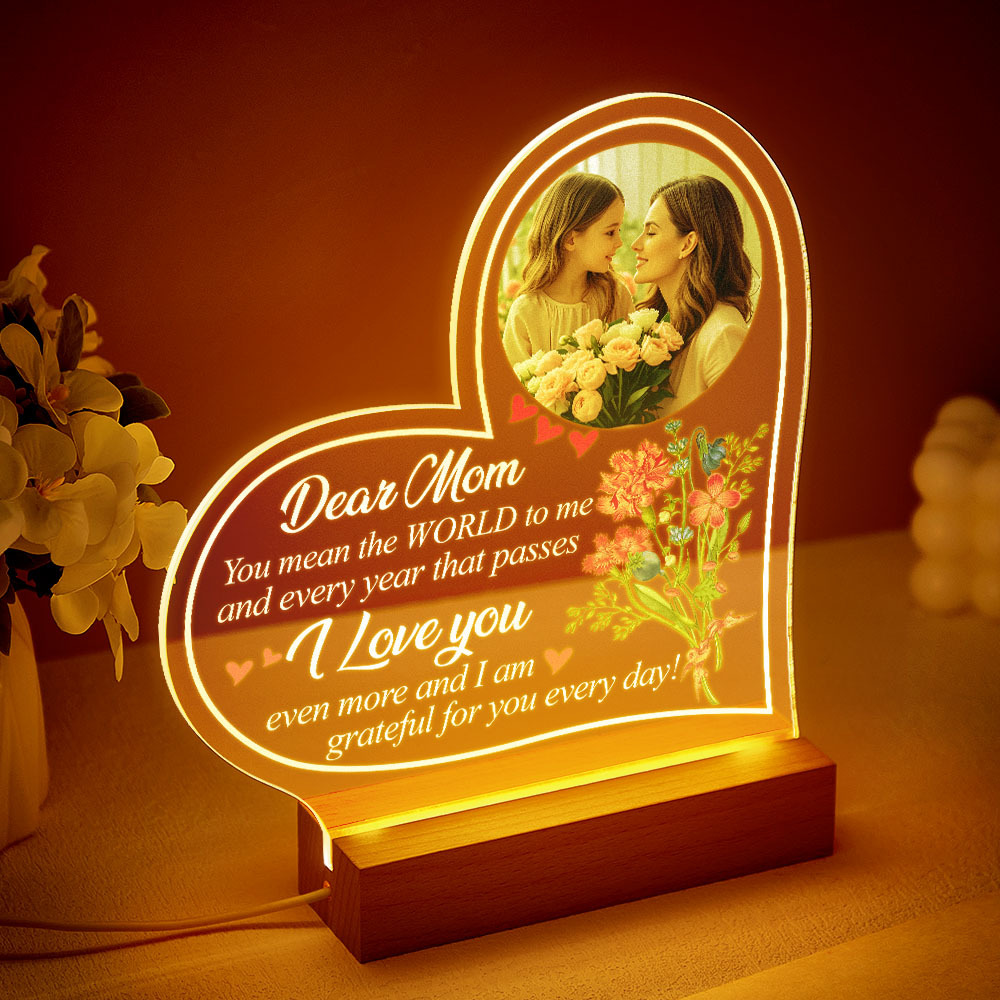 Personalized Photo Night Light, Mother's Day Gift, Gift for Nana, Mom Night Light, Custom Heart Night Light, Grandma Nana Gift Ideas