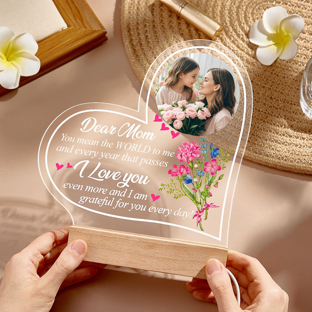 Personalized Photo Night Light, Mother's Day Gift, Gift for Nana, Mom Night Light, Custom Heart Night Light, Grandma Nana Gift Ideas