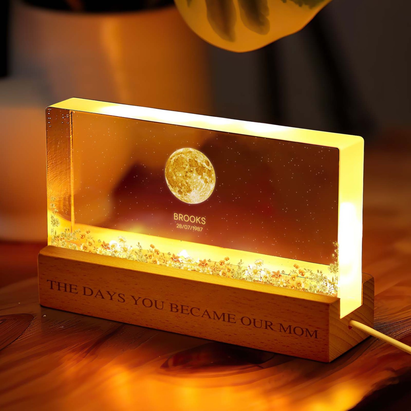 The Day You Become Mom Grandma, Personalized Birth Moon Phase LED Night Light, Birthday, Mother's Day Gift For Mom Grandma Wife