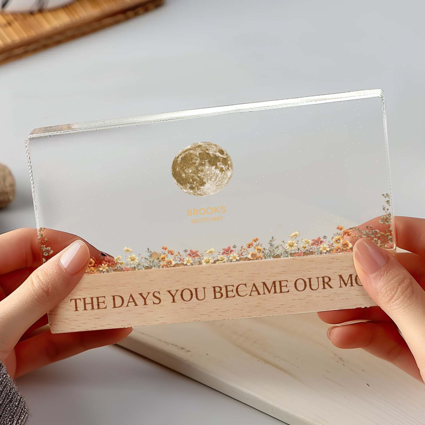 The Day You Become Mom Grandma, Personalized Birth Moon Phase LED Night Light, Birthday, Mother's Day Gift For Mom Grandma Wife