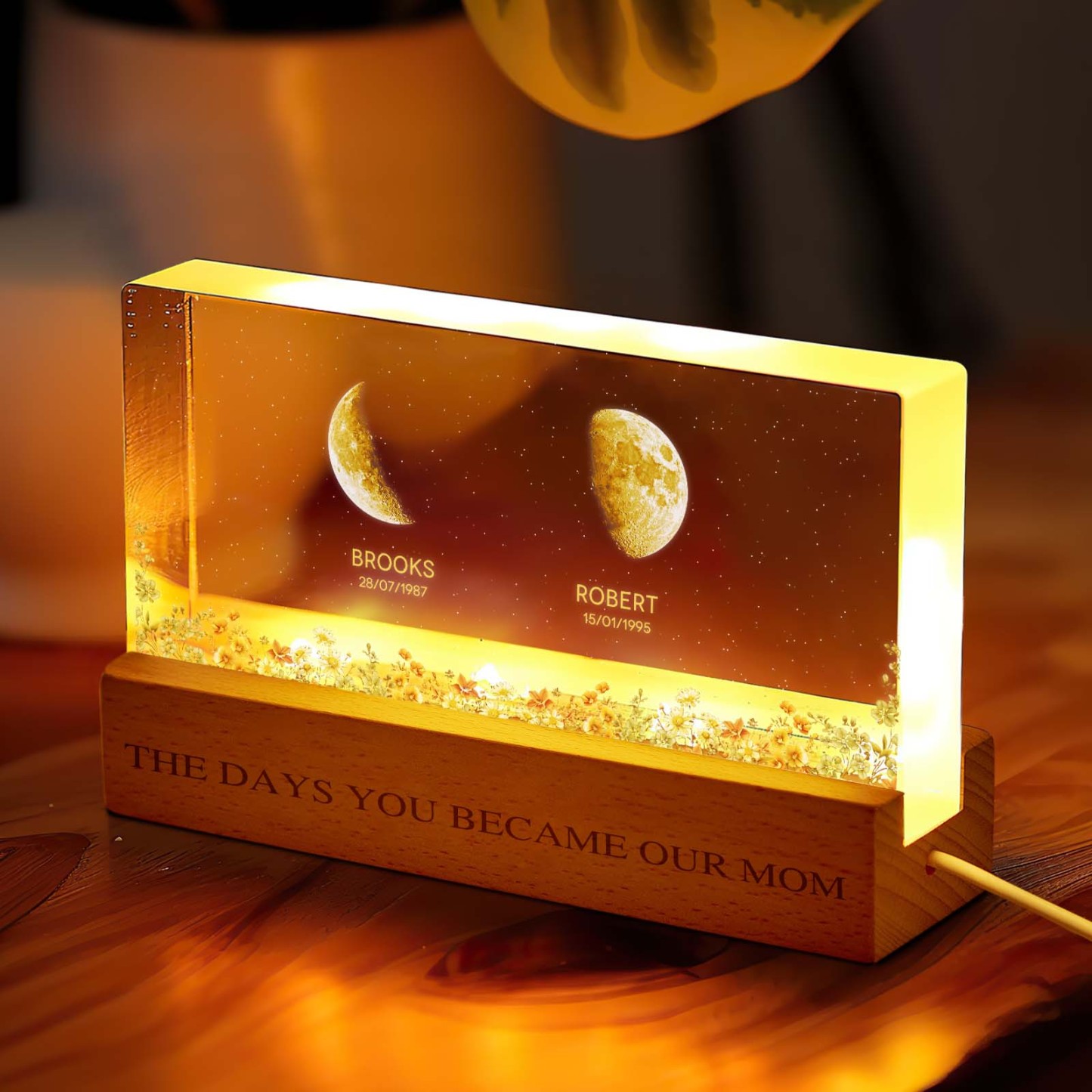 The Day You Become Mom Grandma, Personalized Birth Moon Phase LED Night Light, Birthday, Mother's Day Gift For Mom Grandma Wife