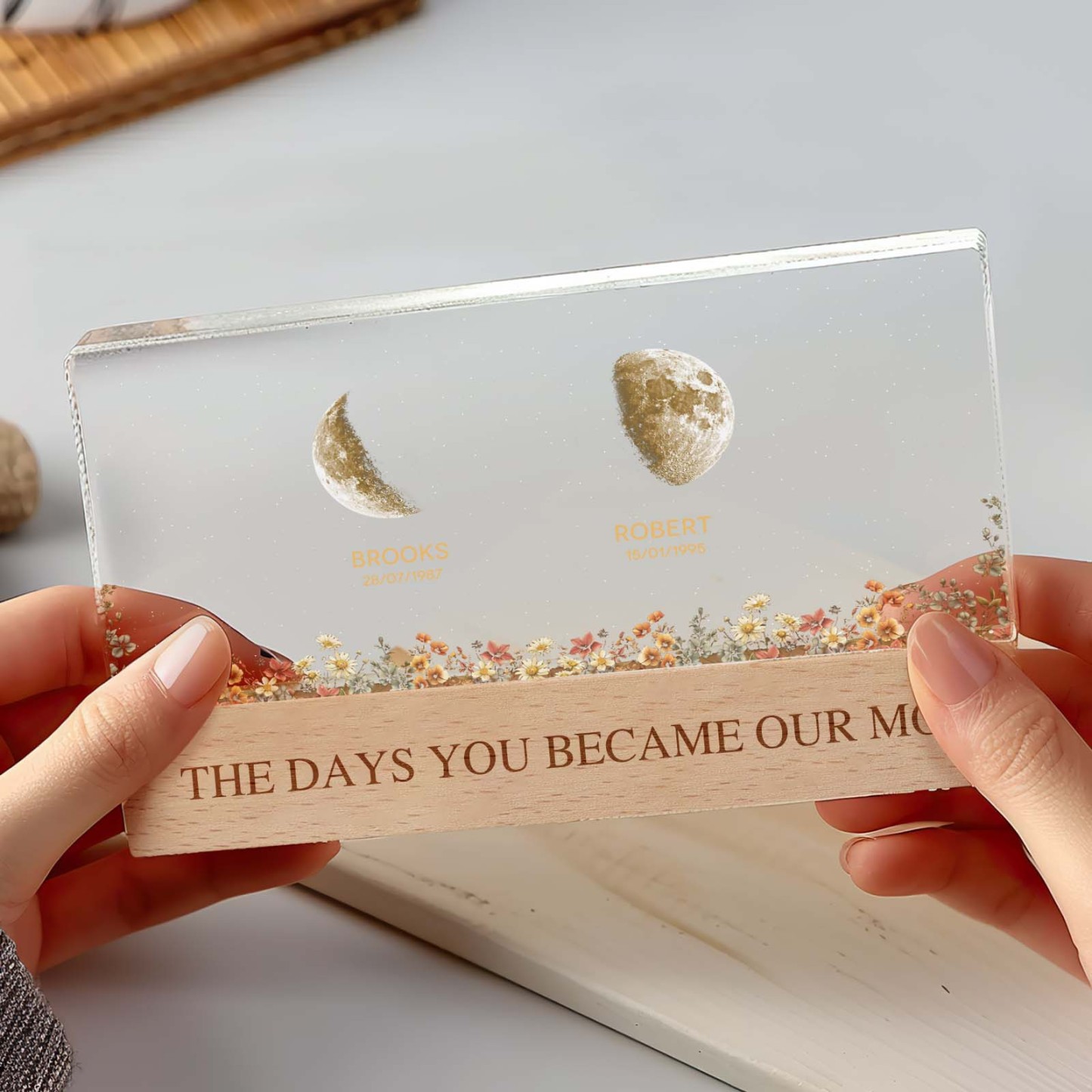 The Day You Become Mom Grandma, Personalized Birth Moon Phase LED Night Light, Birthday, Mother's Day Gift For Mom Grandma Wife