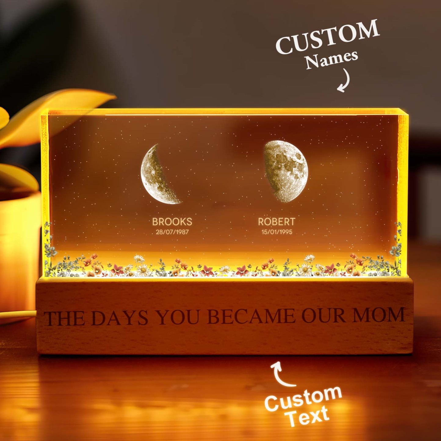 The Day You Become Mom Grandma, Personalized Birth Moon Phase LED Night Light, Birthday, Mother's Day Gift For Mom Grandma Wife