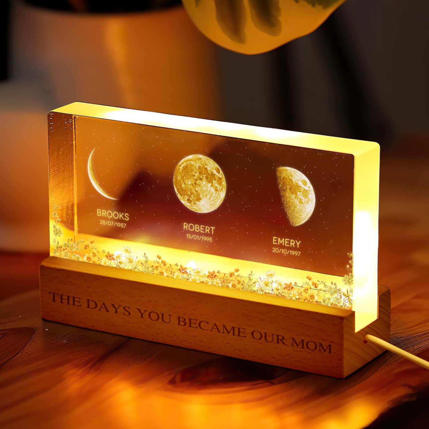 The Day You Become Mom Grandma, Personalized Birth Moon Phase LED Night Light, Birthday, Mother's Day Gift For Mom Grandma Wife